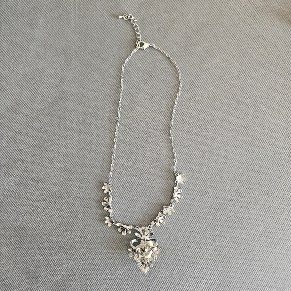 Silver Floral Statement Necklace Aurora Borealis Crystals - Picture 9 of 11